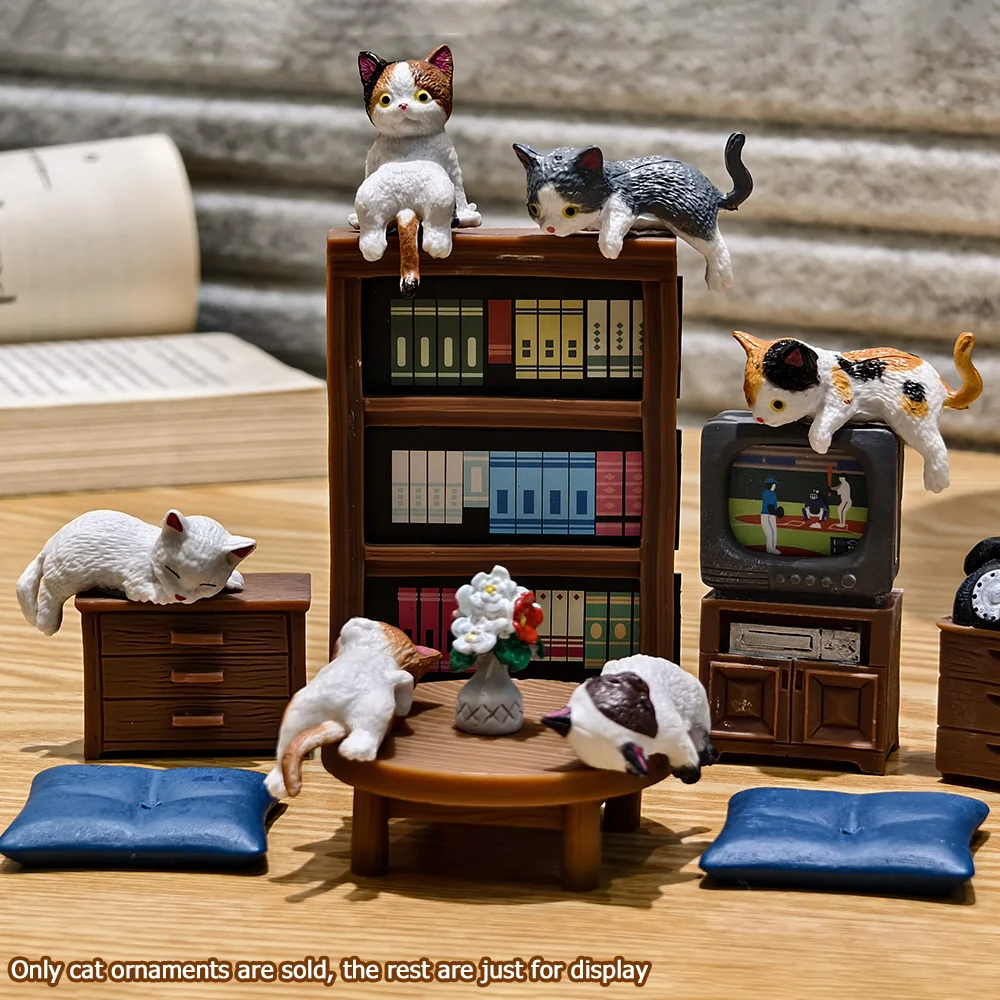 Cute Mini Resin Cat Figurine Kitten Phone Case Decoration for Micro Landscape Bonsai Terrarium Car Interior Desktop Ornament