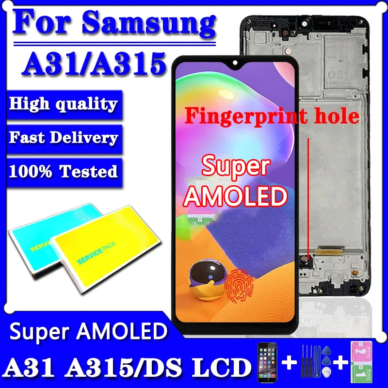 Super Amoled for Samsung  A31 A315 A315F A315F/DS LCD Display Touch Screen Digitizer Assembly With fingerprints