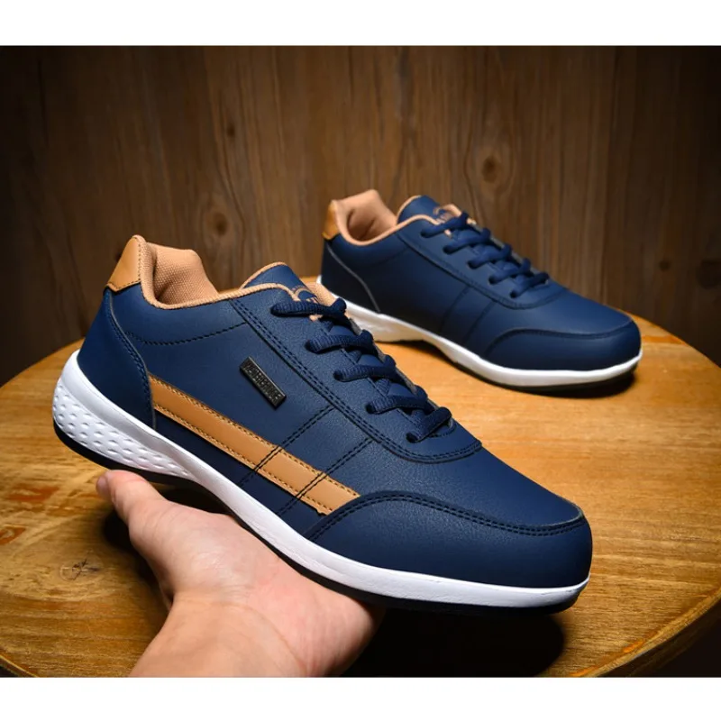 

Men's PU Leather Casual Shoes Lace Up Soft Sole Non-slip Sneakers Outdoor Light Durable Hiking Running Casuals for Men Plus Size