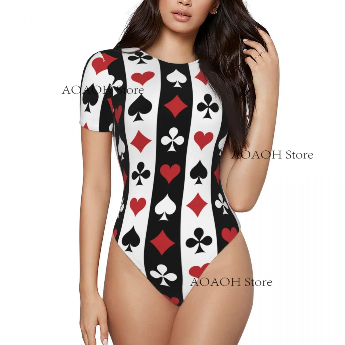 Vrouw slanke dieptepunt jumpsuit vrouwelijke korte poker rood zwart Alice In Wonderland jumpsuit bodysiut sexy kleding