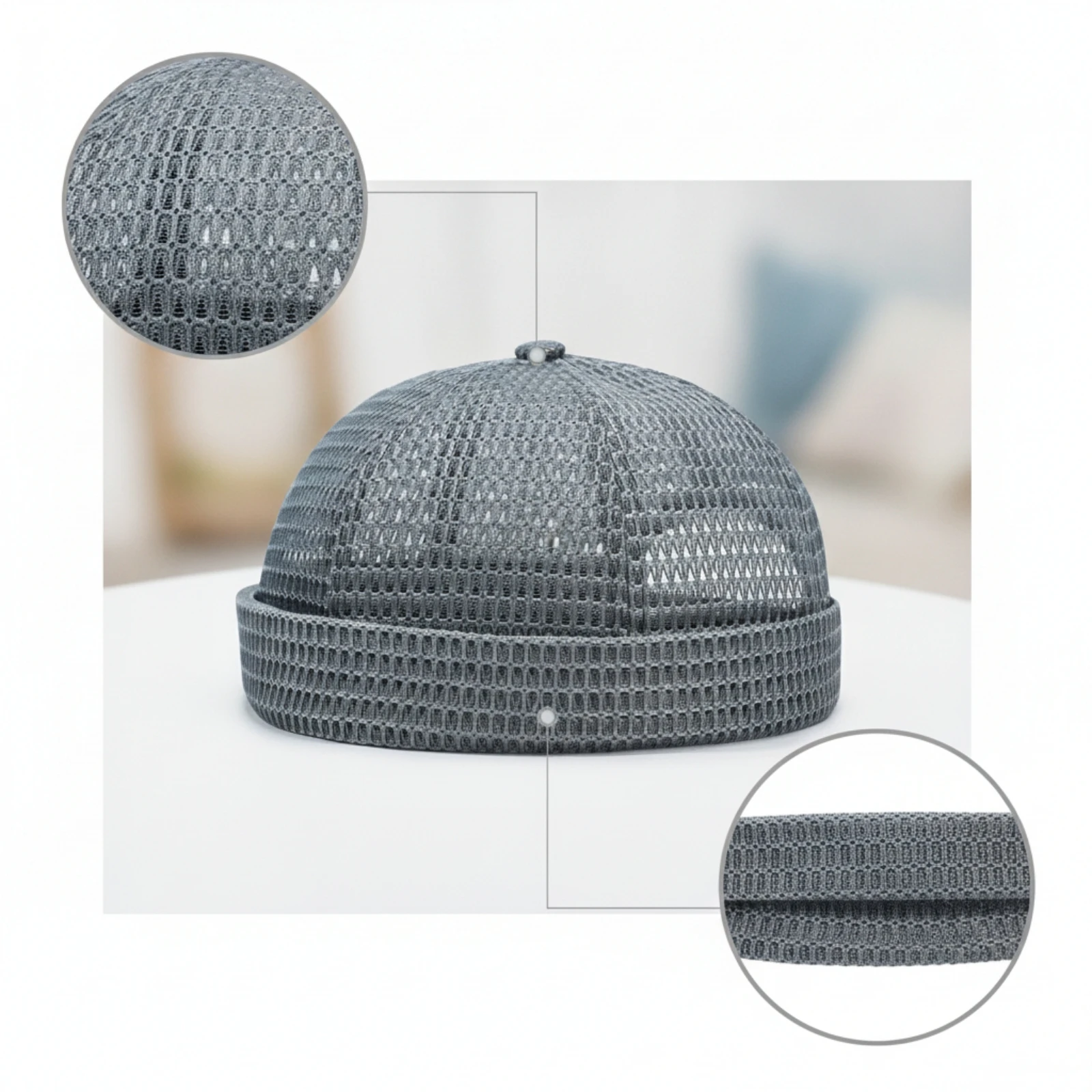 Mesh Skullcap Cooling Mesh Hat with Folded Band Netted Beanie Comfortable Summer Skullcap Trendy for Men