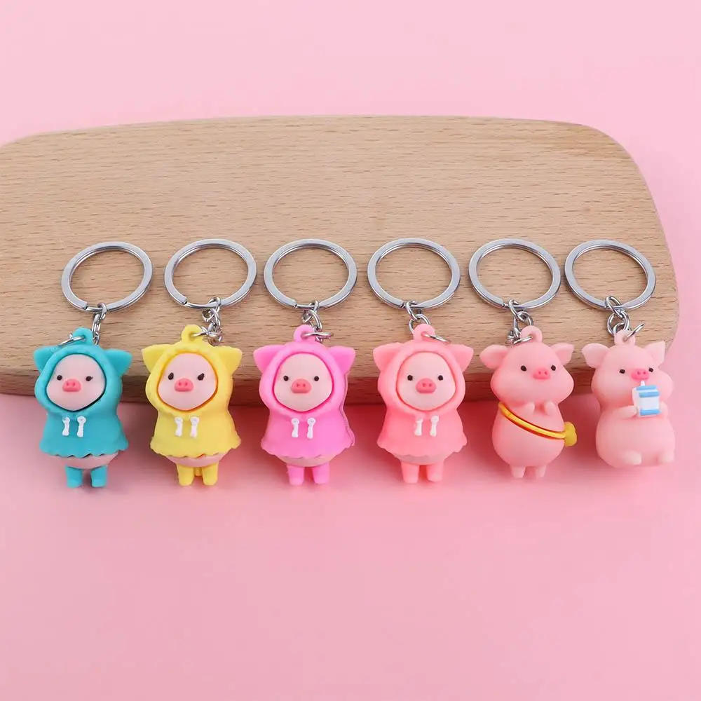 Cartoon Raincoat Pig Doll Keychain Soft Cute Pig Pendant Keyring Funny Toy Backpack Hanging Key Holder