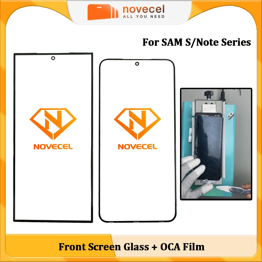 Novecel 5pcs 1:1 ORI Front Screen Glass Lens+OCA Glue For Samsung Galaxy S23 Ultra S22U S21U S20 Plus Note20U S10 5G Replacement