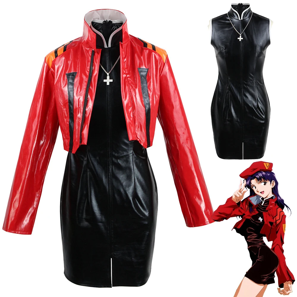 

Katsuragi Misato Costume Anime EVA Katsuragi Misato Rei Ayanami Cosplay Red Jacket Dress Uniform Halloween Party Costume Women