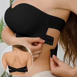 Women Strapless Padded Seamless Side Button Cross Bandage Bra Comfortable Smooth Underwear Back Wrap Bra
