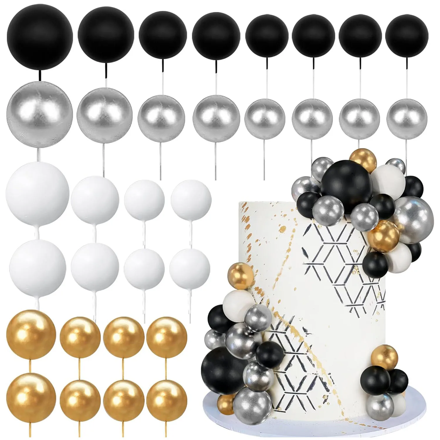 32 Stück Kugel-Kuchen-Picks, bunter kugelförmiger Kuchenaufsatz, Perlenkugeln, Cupcake-Kucheneinsatz-Aufsatz für Geburtstagsparty-Dekorationen – Detail 7