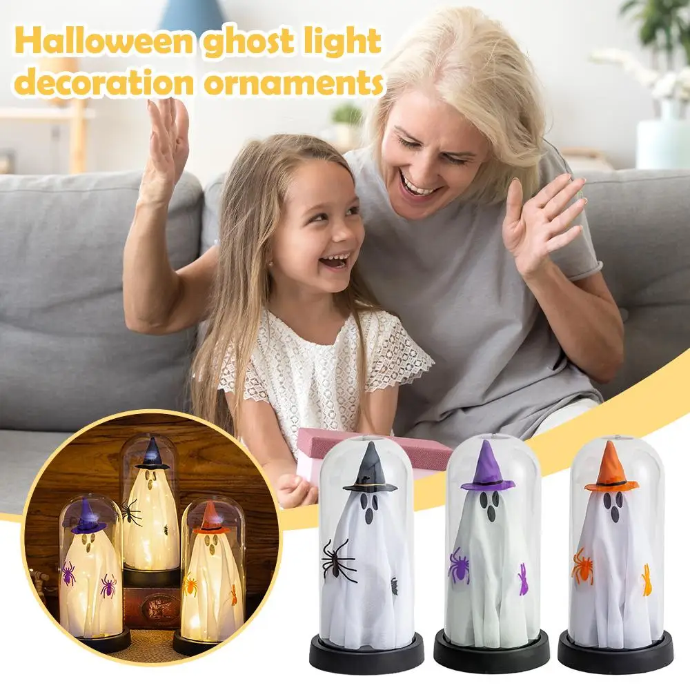 

Halloween Decorations Indoor-Light Up Ghost in Glass Cloche-Cute Ghost with Light for Holiday Decorations A7K5