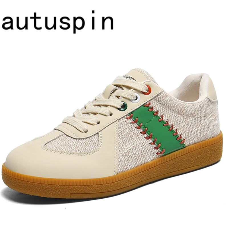 

AUTUSPIN Summer Skateboarding Shoes Women Fashion Round Toe Fabric Casual Sneakers New Patchwork Leather Females Vulcanize Shoes