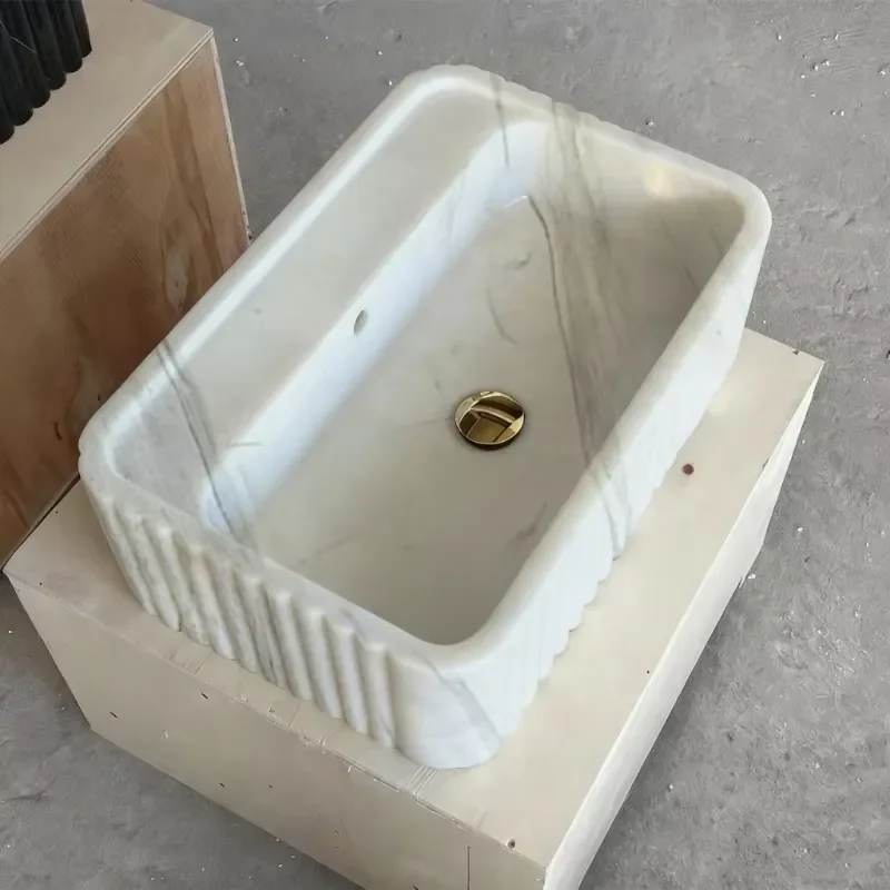 Natural White Marble Washbasin Modern Stylish Bathroom Sink for Home Villa Hotel Decor Elegant Basin Design Stylish Natural 3