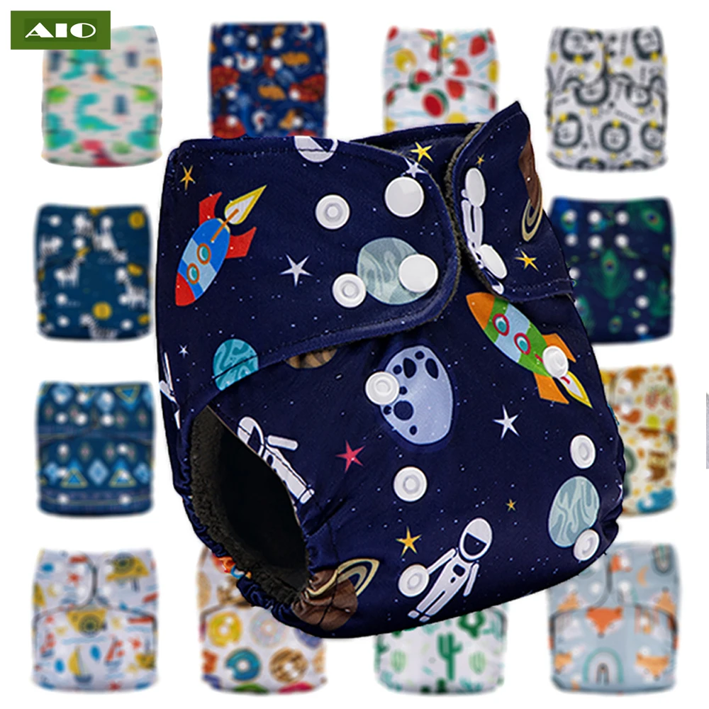 AIO Washable Baby Cloth Diaper Eco-friendly Ecological Nappy Adjustable Infant Pocket Diaper Reusable Fit Newborn (No Insert)