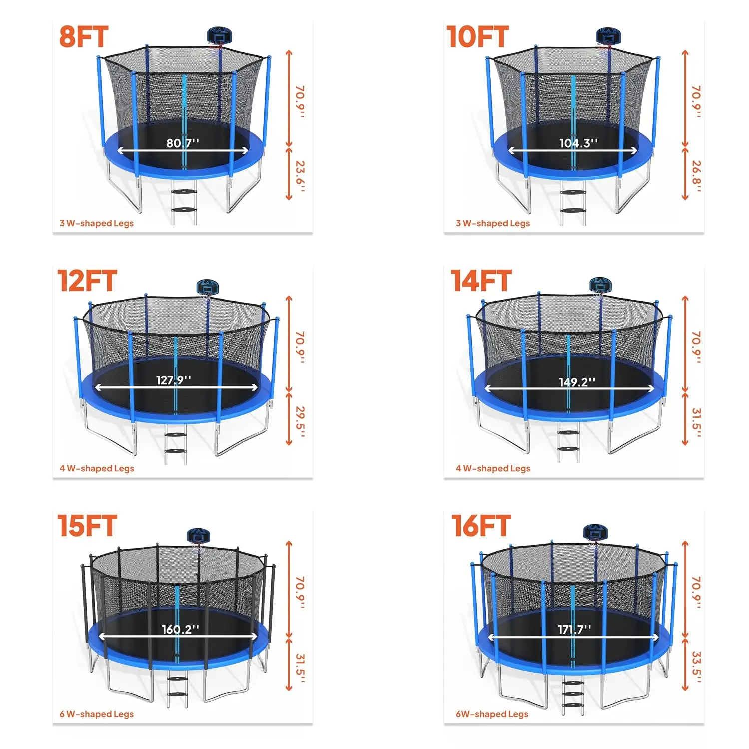 1500LBS Capacity No-Gap Design 8 10 12 14 15 16 FT Recreational Jumper with Enclosure Net, Wind Stakes & Basketball, Customized image 6
