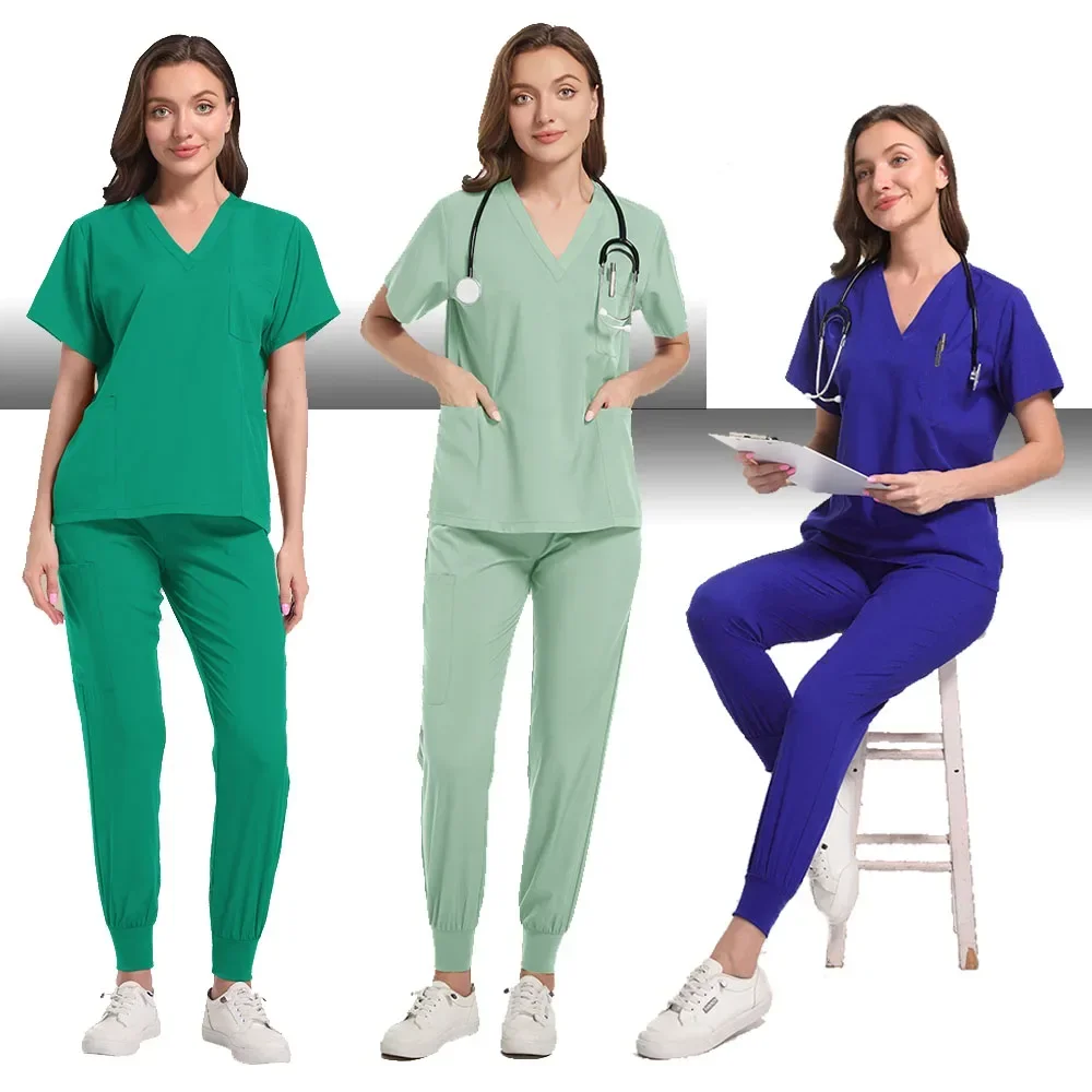 High-quality nurse's uniform medical scrubs with elastic tops and pocketed pants, doctor's surgical gowns, beauty salon sets