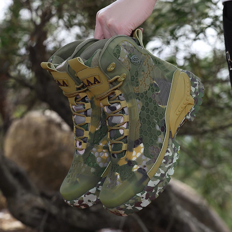 Mens Climbing Boots Training Wear-resistant Sports Outdoor Camping Fishing Anti Slip Thickened Anti Puncture Sole Hiking Shoes