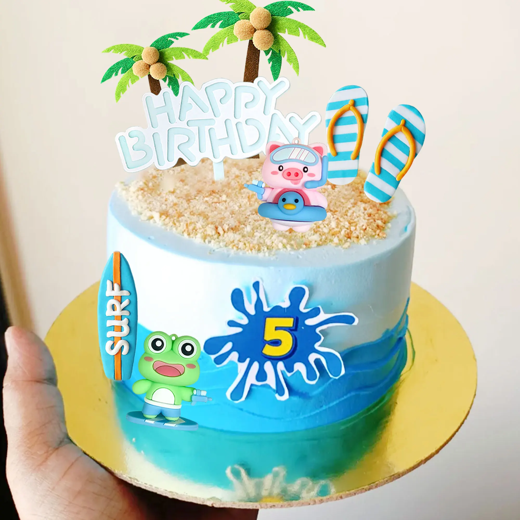LaVenty Strand Kuchen Dekorationen Sommer Surfbrett Kuchen Topper Pool Party Kuchen Dekoration Luau Kuchen Dekoration Hawaiianische Dekoration – Detail 4