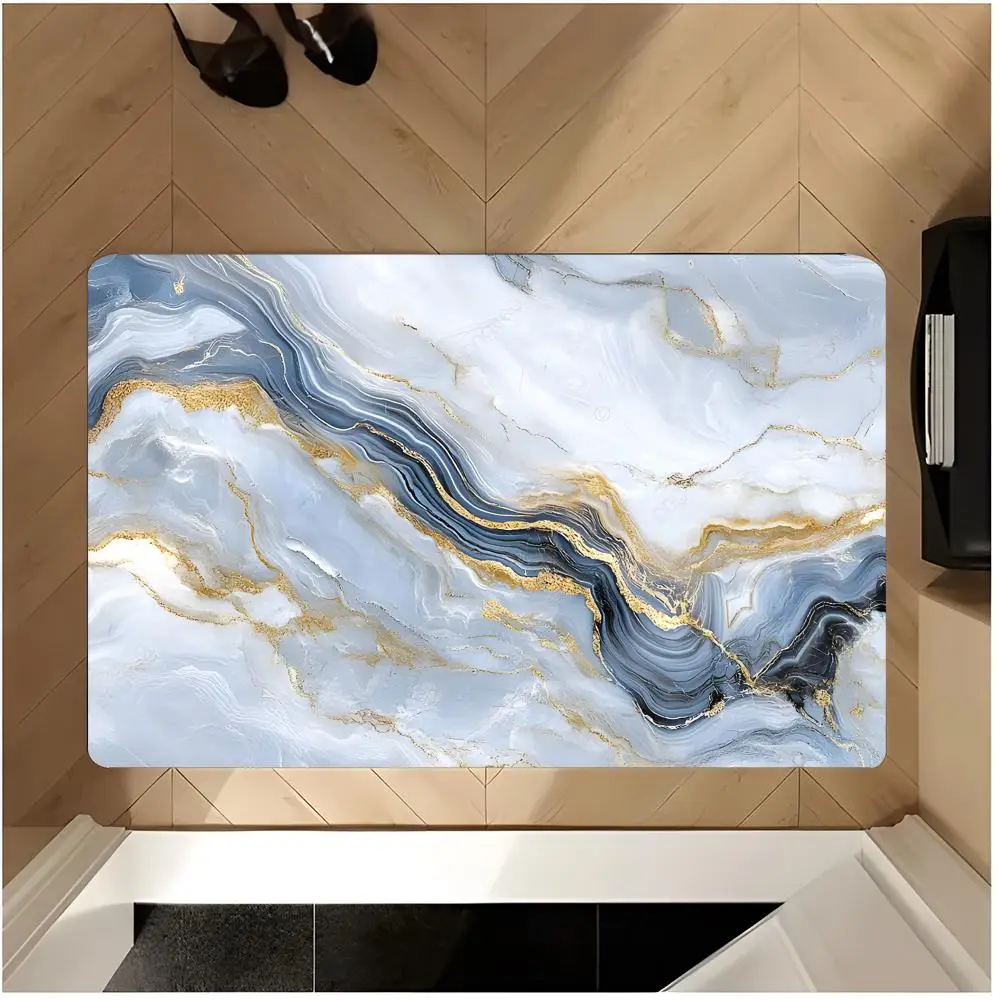 Marble Veins Floor Mat Washable Absorbent Flannel Door Mat Non-Slip Indoor Floor Rug