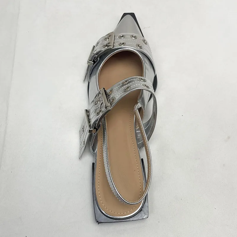 Footwear Silver Women Flats With Shoes Shallow Slingbacks Buckle Fashion Pointed Toe Ladies Flats Sandals Shoes Big size