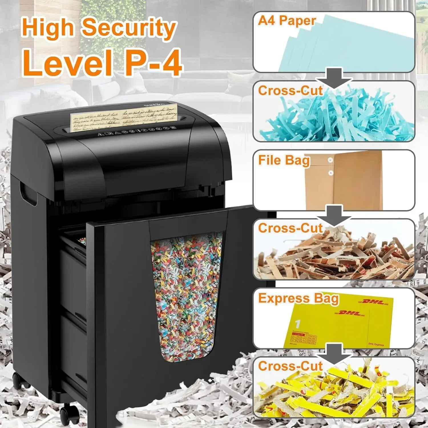 Woolsche Paper Shredder, 18-Sheet Cross Cut with 18 Liters Pull Out Bin, P-4 Security Level, Shred Paper and Credit Card, Durabl