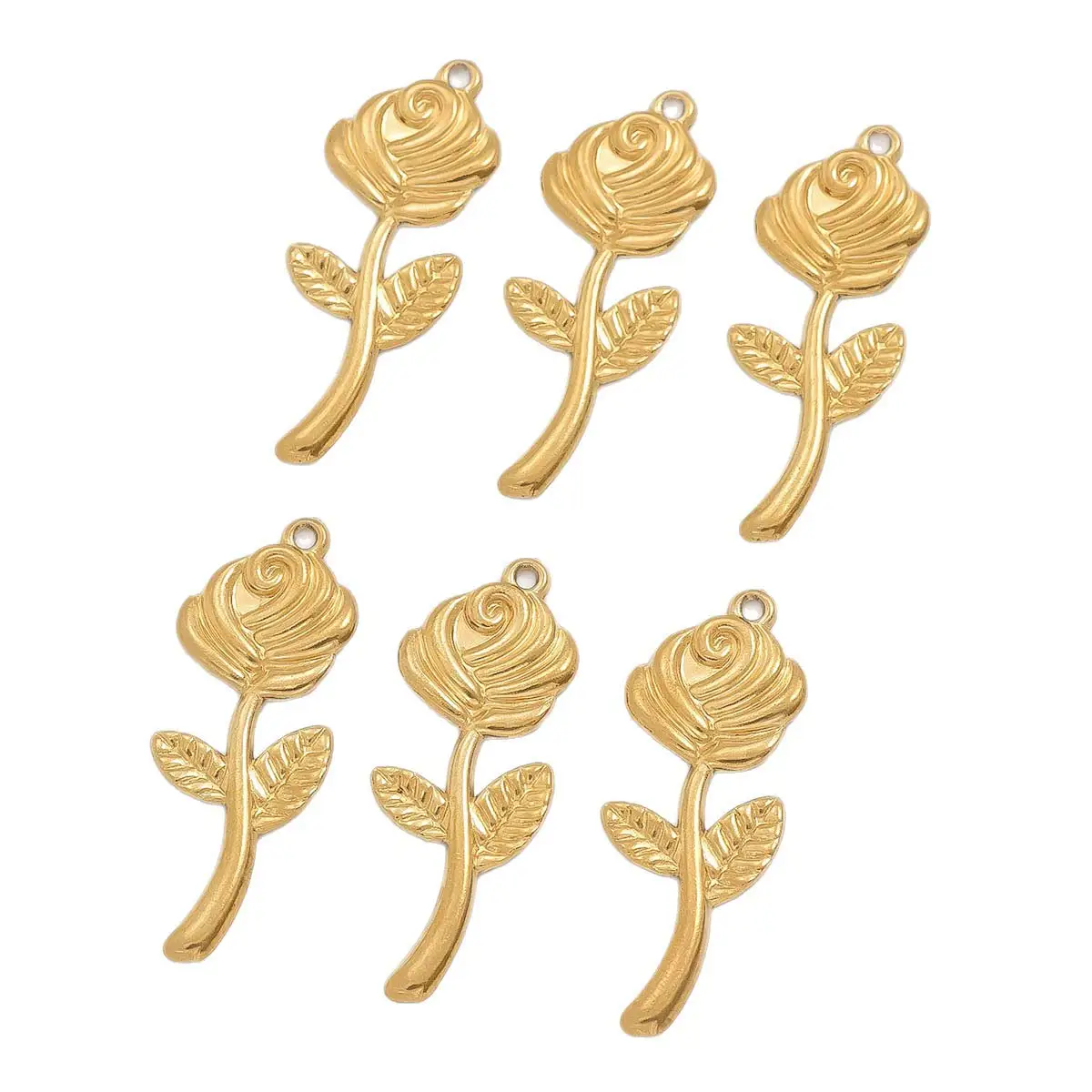 50PCS 3D Brass Rose Flower Pendants Floral Charm 48.8x18.4mm DIY Handicrafts Necklace Making Supplies Handmade Accessories