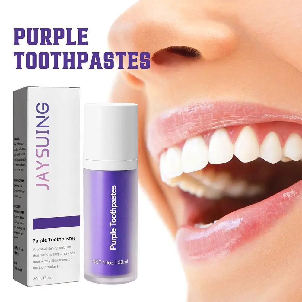 Pasta de dientes púrpura para blanquear los dientes, eliminación de manchas dentales, Corrector de color, limpia de forma efectiva el brillo de la
