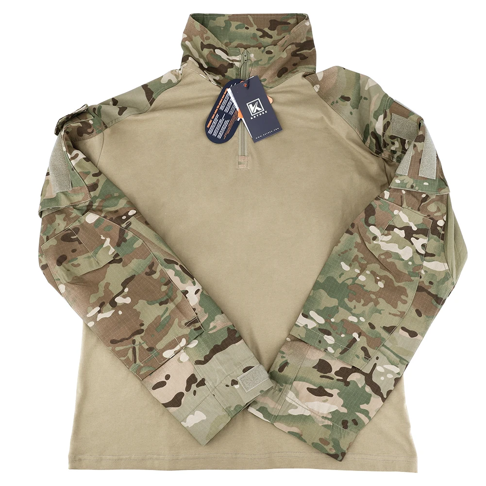 KRYDEX Combat Shirt with Elbow Pads For Hunting Outdoor Tops Tactical Clothes MC Tiger Stripes Shirts