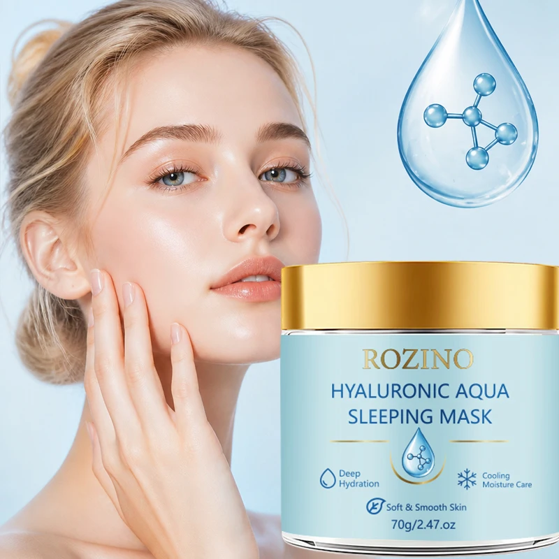 Rozino Hyaluronic Acid Hydrating Sleeping Mask, the Latest Korean Ingredient Formula, Instantly Hydrates and Moisturizes Upon Application, with a Clear and Watery Texture, Non-Sticky When Applied, No-Wash Overnight Skincare Mask, Suitable for Different Skin Types and Needs Instantly Hydrates and Moisturizes the Upper Face, Easy to Apply at Night, a Great Product for Nighttime Skincare at Home.