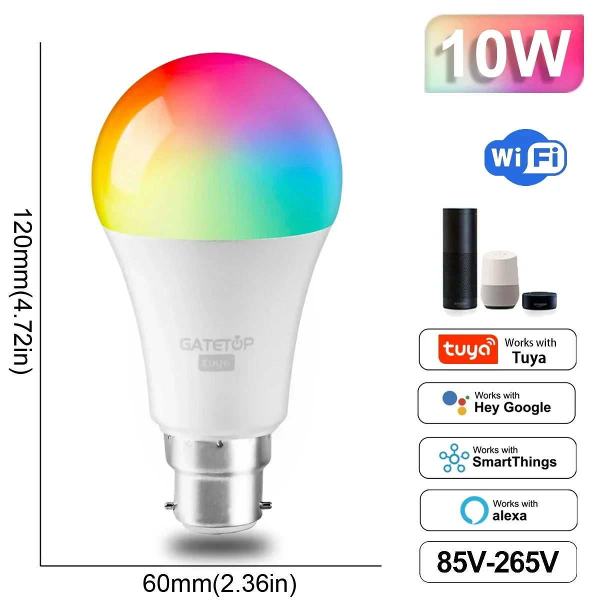 Tuya RGB หลอดไฟ 10W สมาร์ท A60 B22 หรี่แสงได้ WiFi LED MAGIC โคมไฟ AC 85 V-265 V ทํางานร่วมกับ Alexa Google Home Group Control