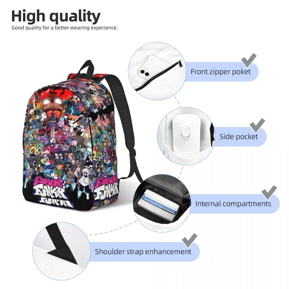 Friday Night Funkin Backpack Elementary High College School Student FNF Games Gamer Bookbag Teens Daypack Hiking