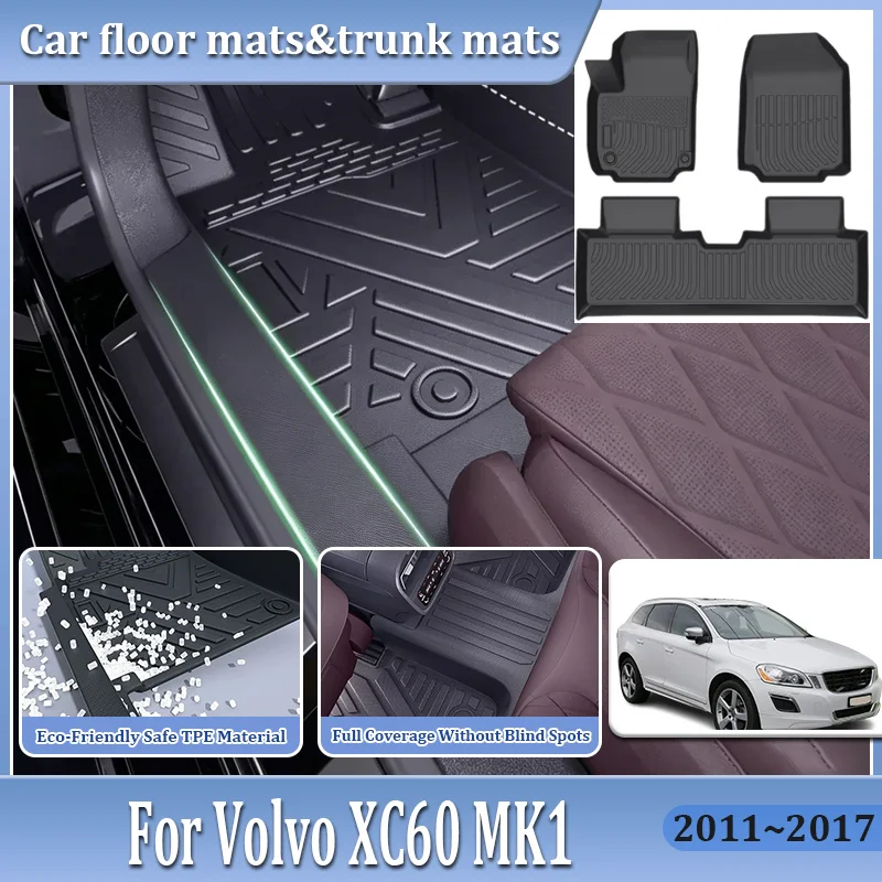 Fußmatten für Volvo XC60 MK1 2011~2017 LHD TPE Auto-Schmutzschutz-Teppich Bodenwanne Leicht zu Reinigen Wasserdicht Auto-Zubehör