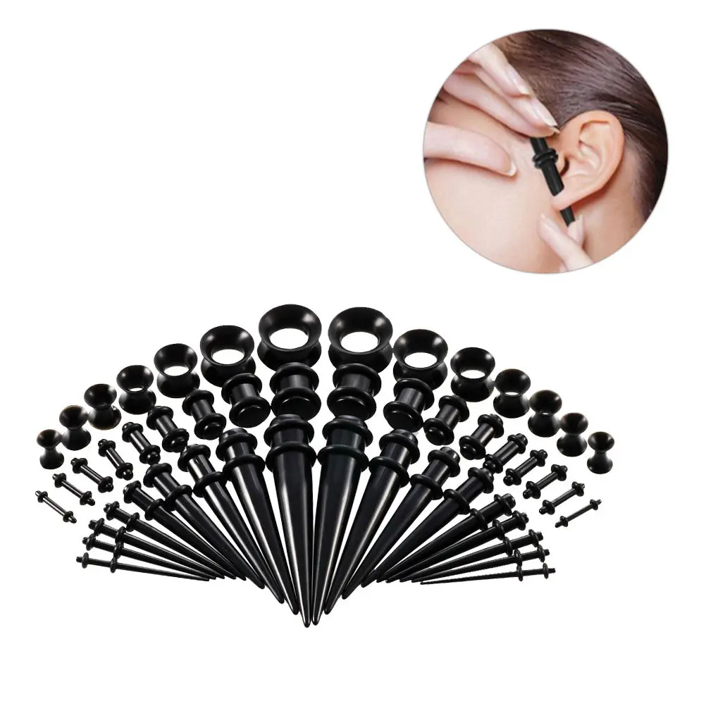 50 pcs Body Piercing Jewelry Women Steel Halloween Christmas New Year Taper Ear Expander Acrylic Body Jewelry Set
