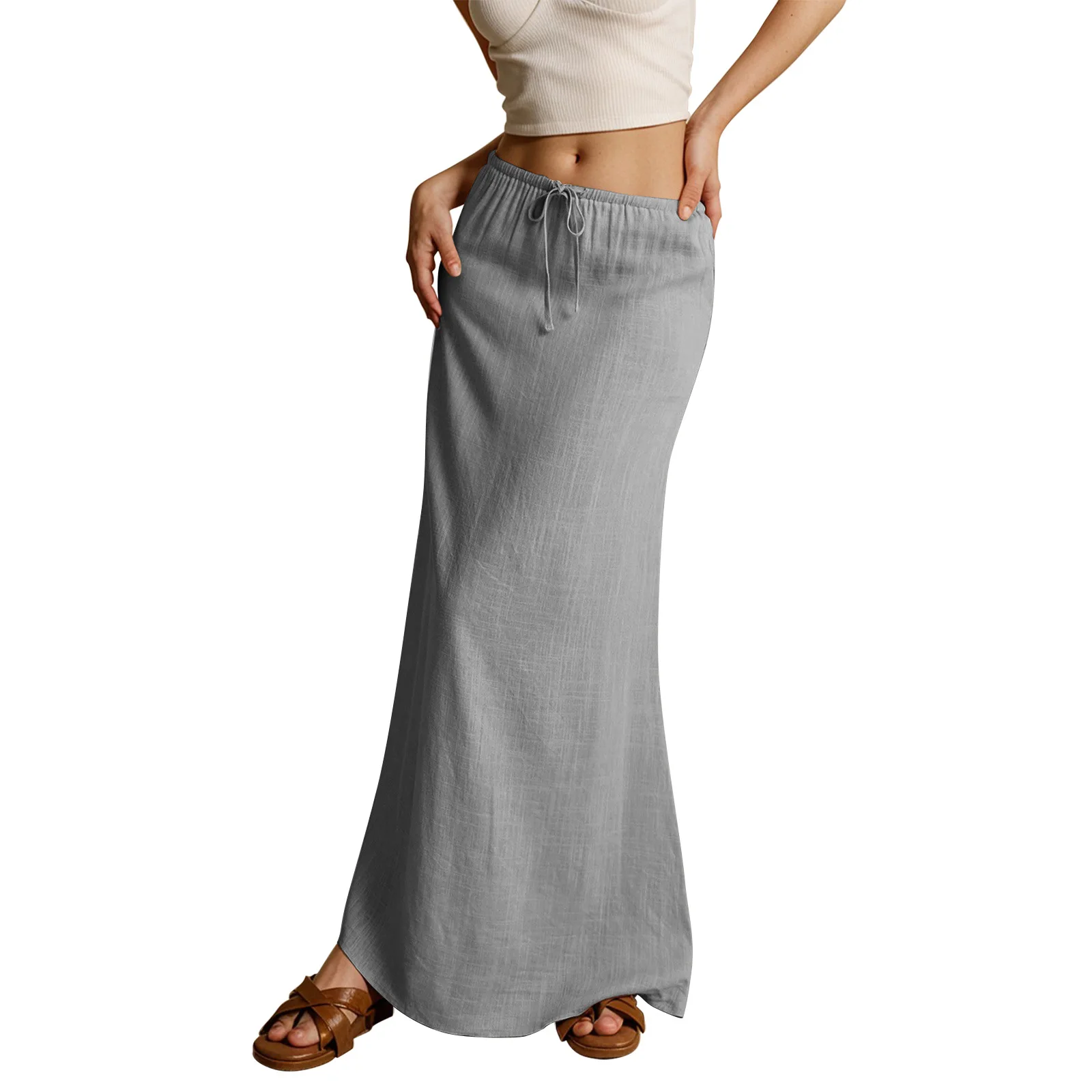 Sister Star Women's Skirt Fashion Casual Solid Color Drawstring Elastic Waist Multi-color Elegant Commuter Versatile Midi Skirt