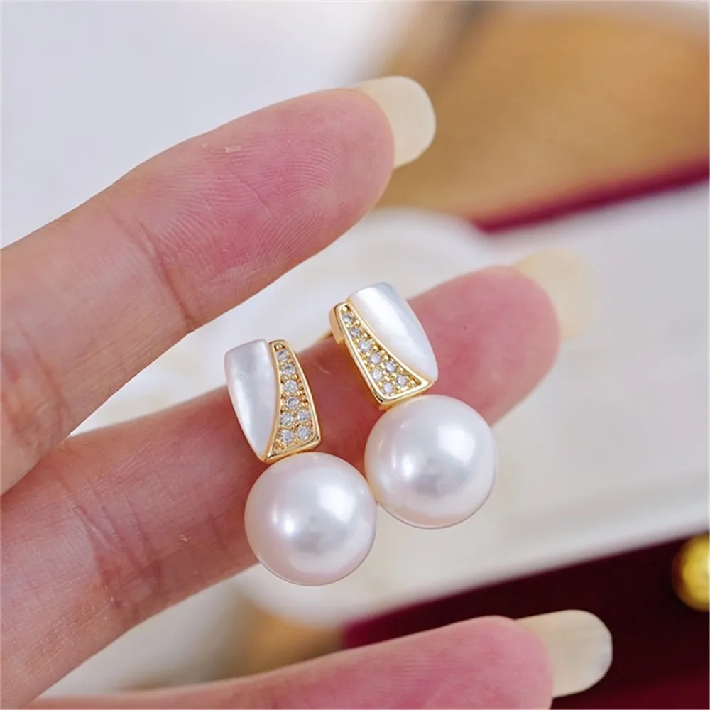 

DIY Pearl Accessories 18K Bag Gold Copper Thick Gold Plated Shell Stud Earrings Classic Earrings Work in Progress Gold 8-12mm