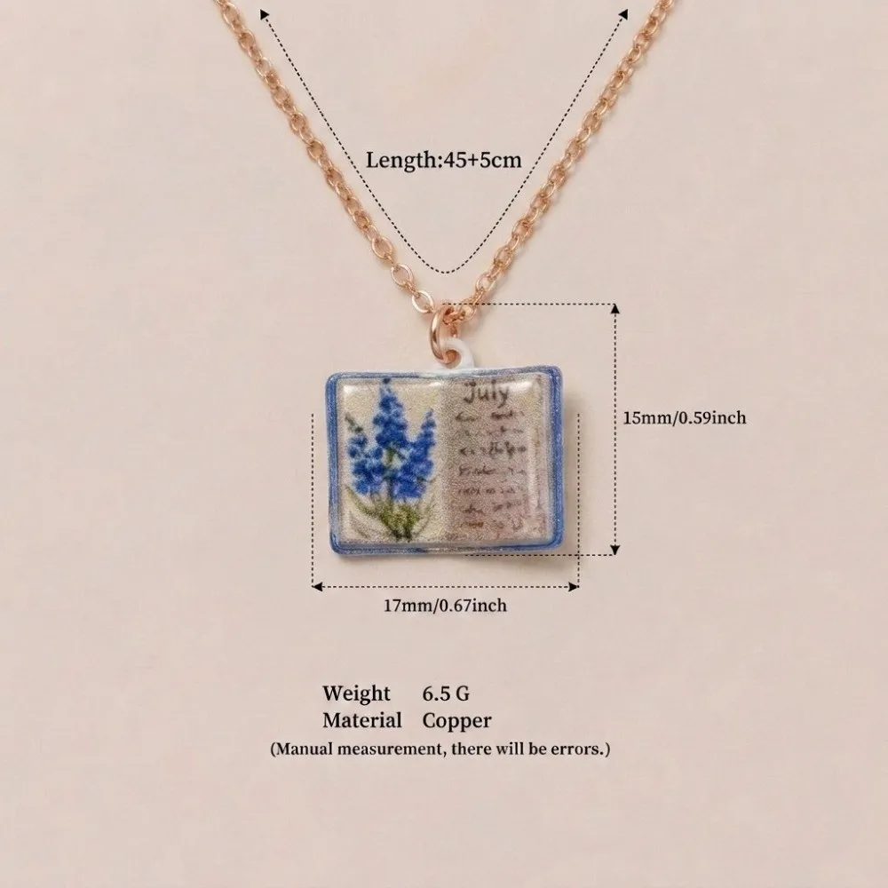 Antique Porcelain Book Pendant Necklace Copper Design Vintage Style Book Necklace Design Sense Hand-painted Pendant Necklace