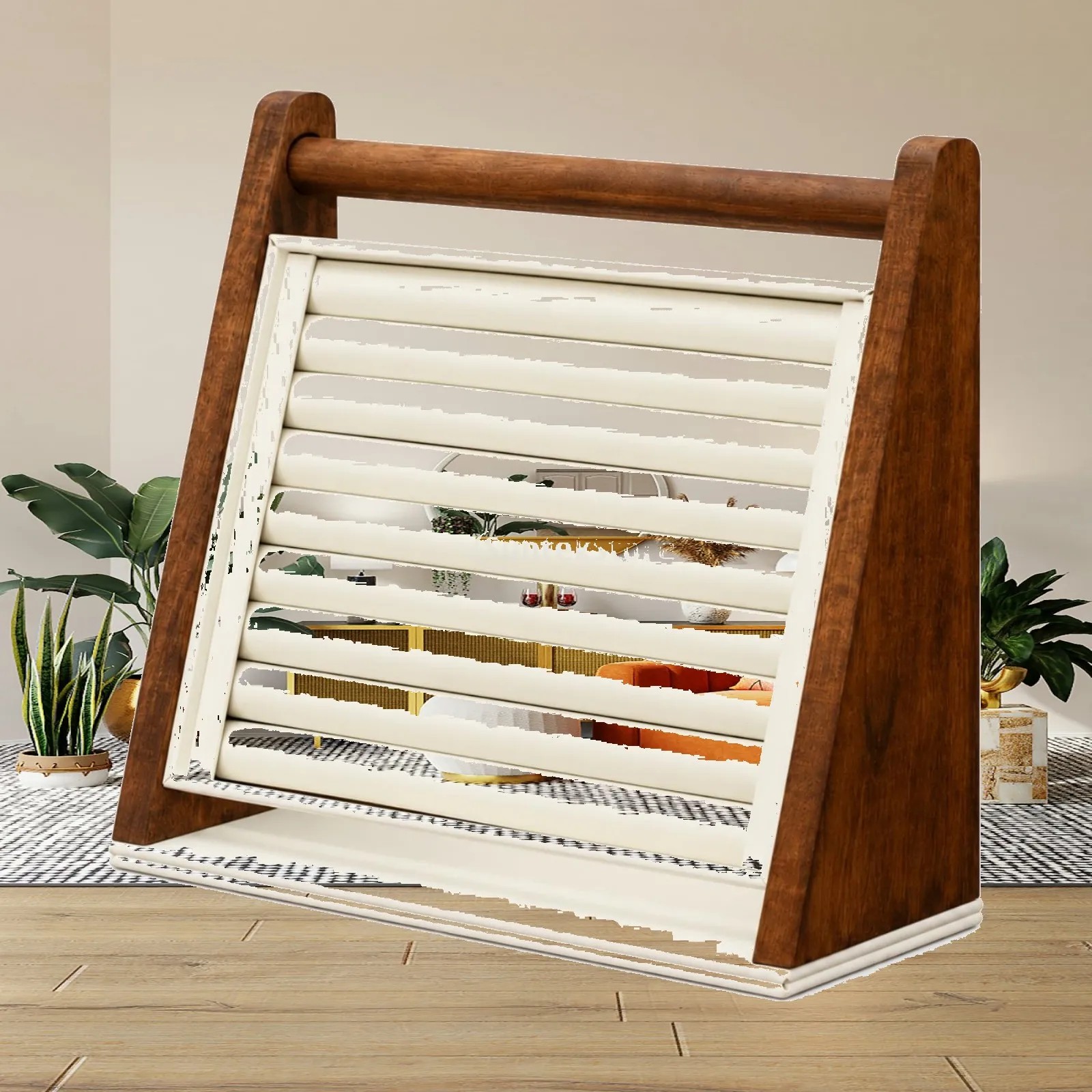 Loop Design Jewelry Display Rack in Walnut Finish for Ring Showcase Countertop Boutique Organizer Stand