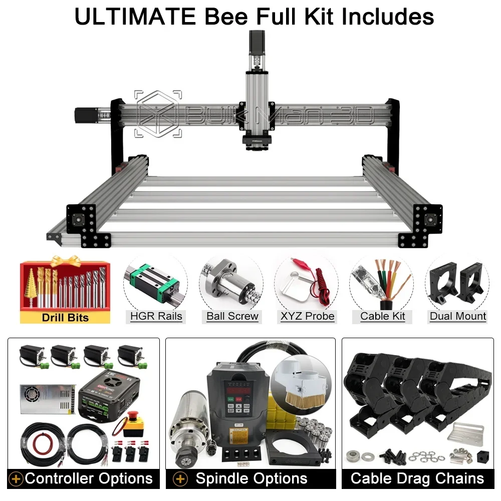 21%OFF BulkMan 3D Black ULTIMATE Bee CNC Machine Full Kit Upgraded Ball Screw Milling Engraver 500x750mm to 1500x1500mm