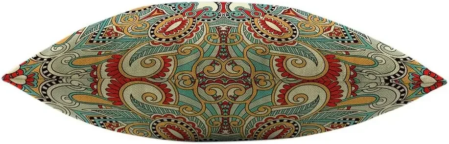 Paisley Flower Throw Pillow Cover Traditional Ethnic Floral Red Teal White Yellow Cotton Linen Square Cushion Cover Standard