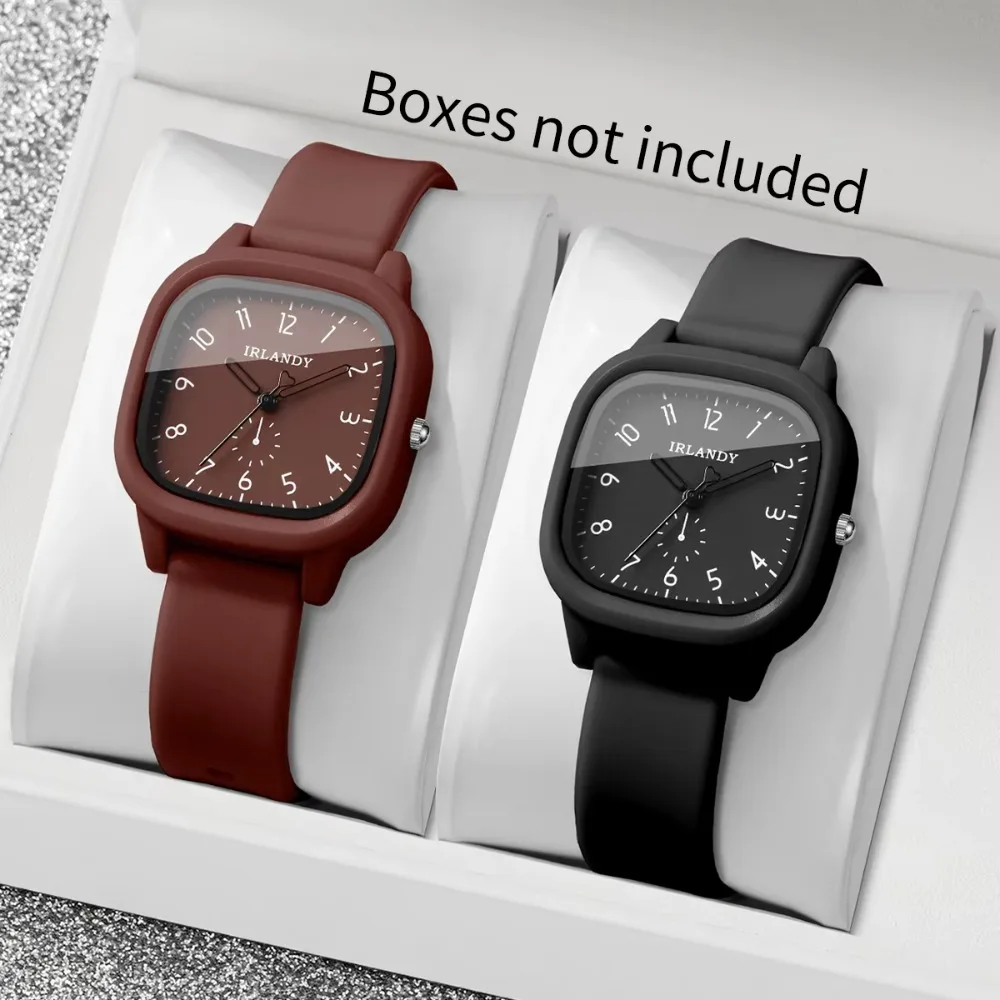 2PCS/Set Square Dial Women Quartz Watch Silicone Strap Heart Bracelet Arabic Dial Watch Quartz Movement Fashion Watch Set