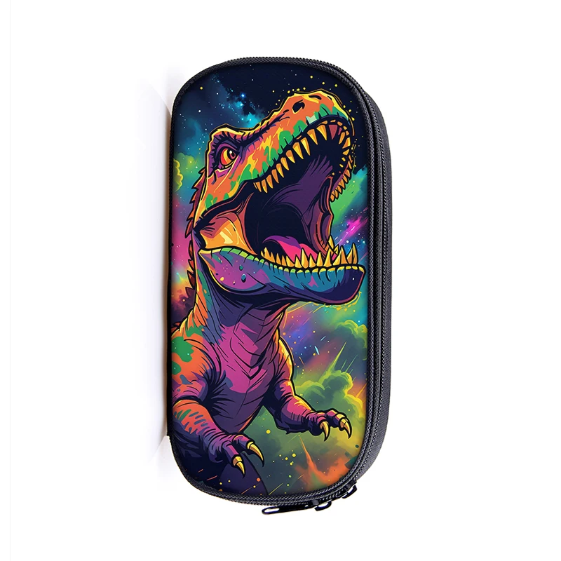 Bonito dinossauro impressão lápis caso, T-rex esqueleto Pen Box, caso cosmético, crianças estacionárias sacos, presente de material escolar