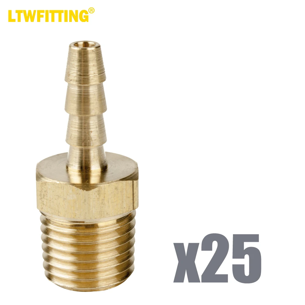 LTWFITTING Brass Fitting Coupler 3/16-Inch Hose Barb x 1/4-Inch Male NPT Fuel Gas Water(Pack of 25)