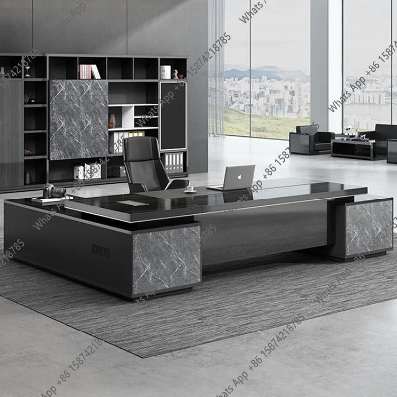 

Уникальный офисный стол N68 для руководителя: простой, современный, черный, с двойным шкафом, креслом, местом для хранения, для приемной