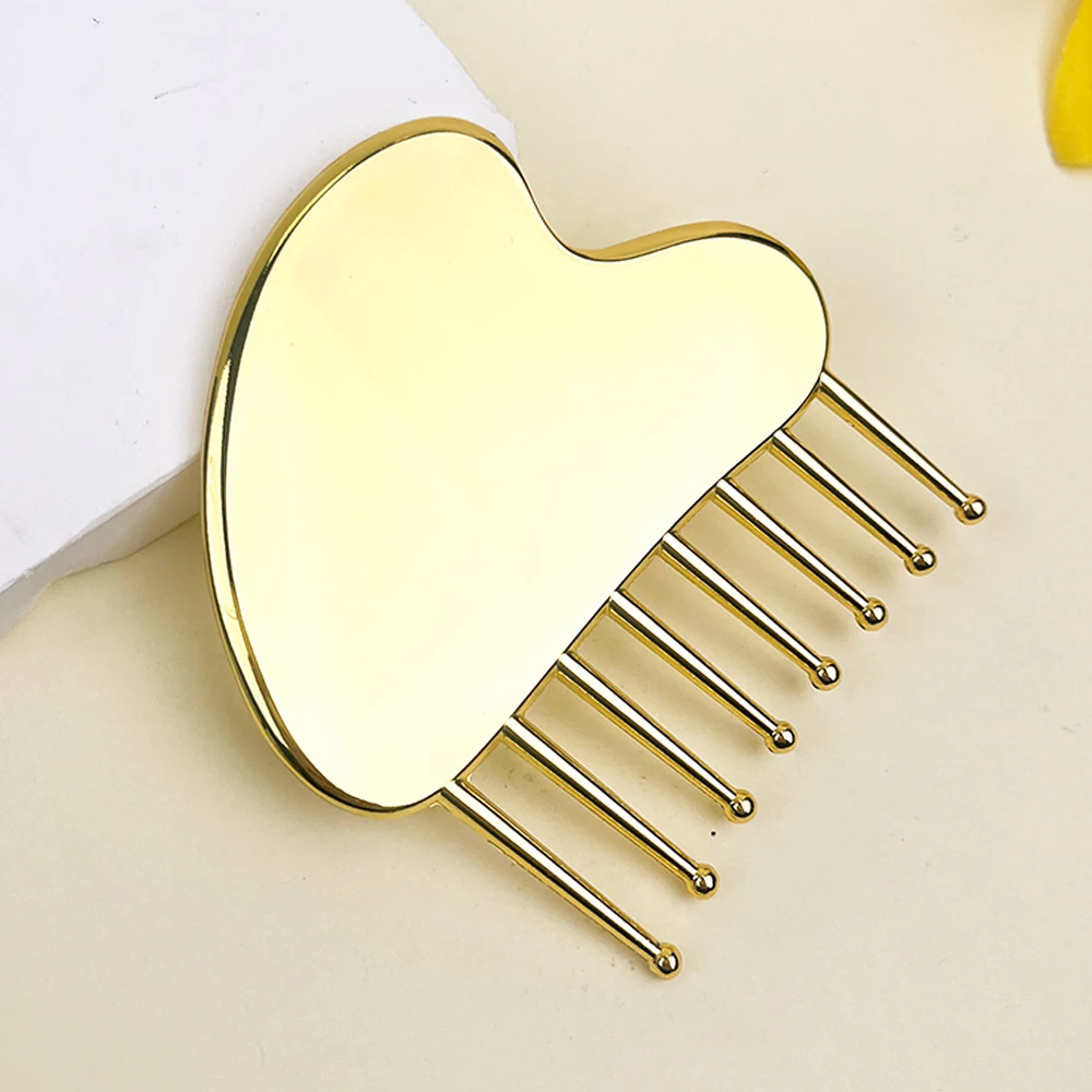 Portable Zinc Alloy Scalp Massage Comb Round Tooth Meridian Gua Sha Massager Head Care Tool for Men Women