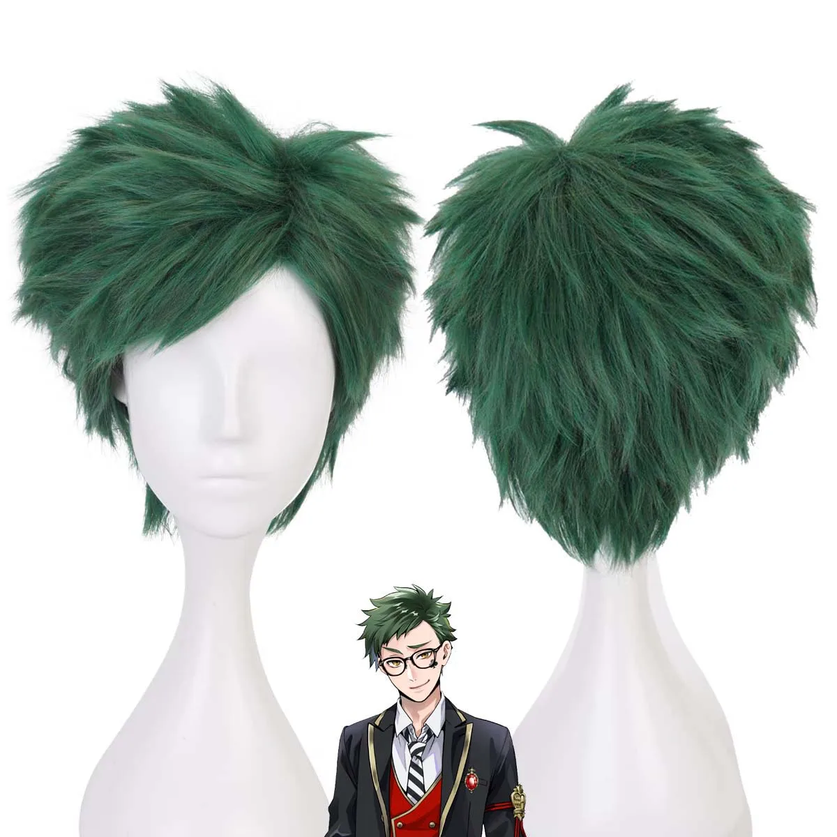 Halloween Christmas Comic Men Twisted-Wonderland Trey Clover Short Green Cosplay Wig