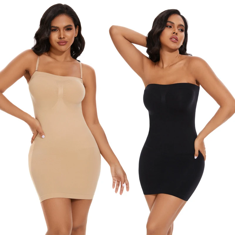 BurVogue Strapless Shapewear Body Shaper for Women Tummy Control Full Slip Shapewear Under Dress Adjustable Spaghetti Strap