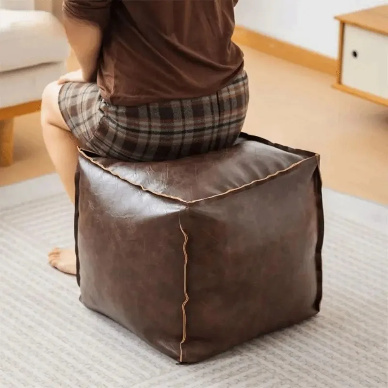 Nordic PU Leather Storage Ottoman, Waterproof Stackable Footstool with Large Capacity