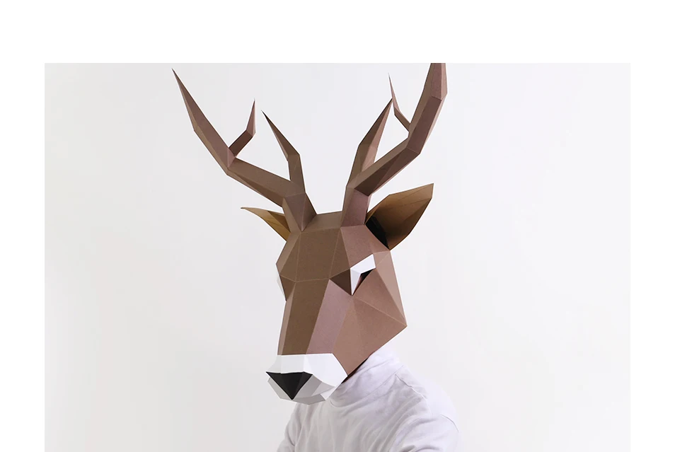 Elk 3D Paper Mold Head Mask copricapo modello animale Halloween Cosplay puntelli donna uomo Party Role Play Dress Up maschere artigianali fai da te