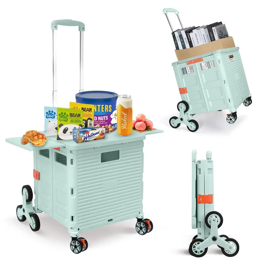 

Utility Cart Collapsible Portable Crate Rolling Carts with Stair Climbing Wheels Tote Basket with Magnetic Lid Telescopic Cover