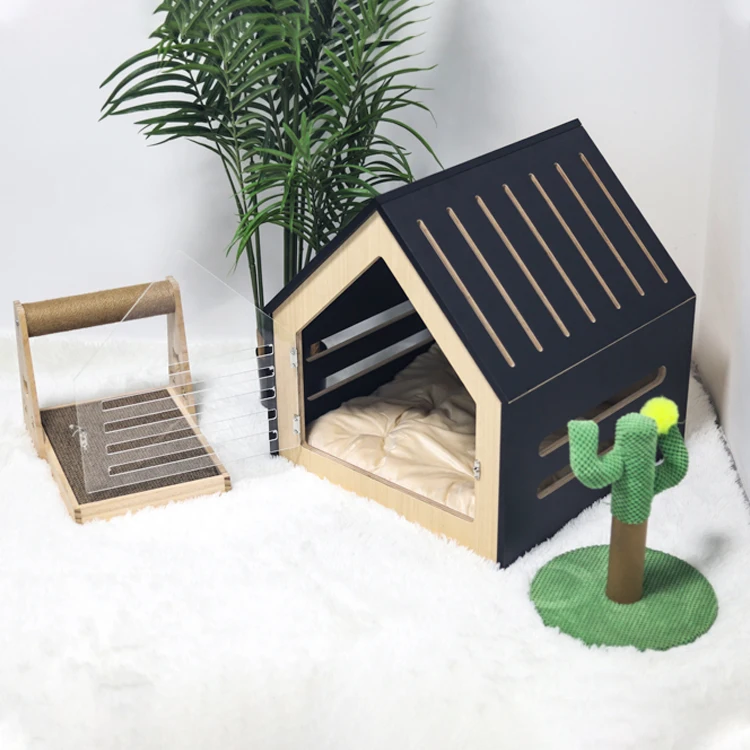 Wood Pet House Furniture Indoor Cat and Dog House Plywood PVC Acrylic Door Dog House Breathable Simple Design Style (No Bottom)