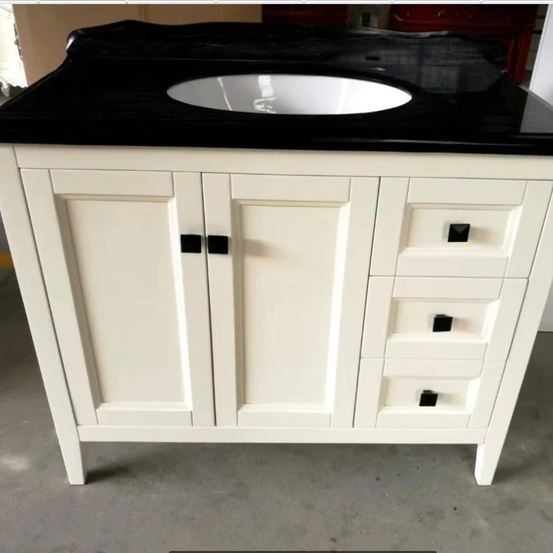 

Classic floor-to-ceiling solid wood double-basin bathroom sink combined assembly with mirror cabinet