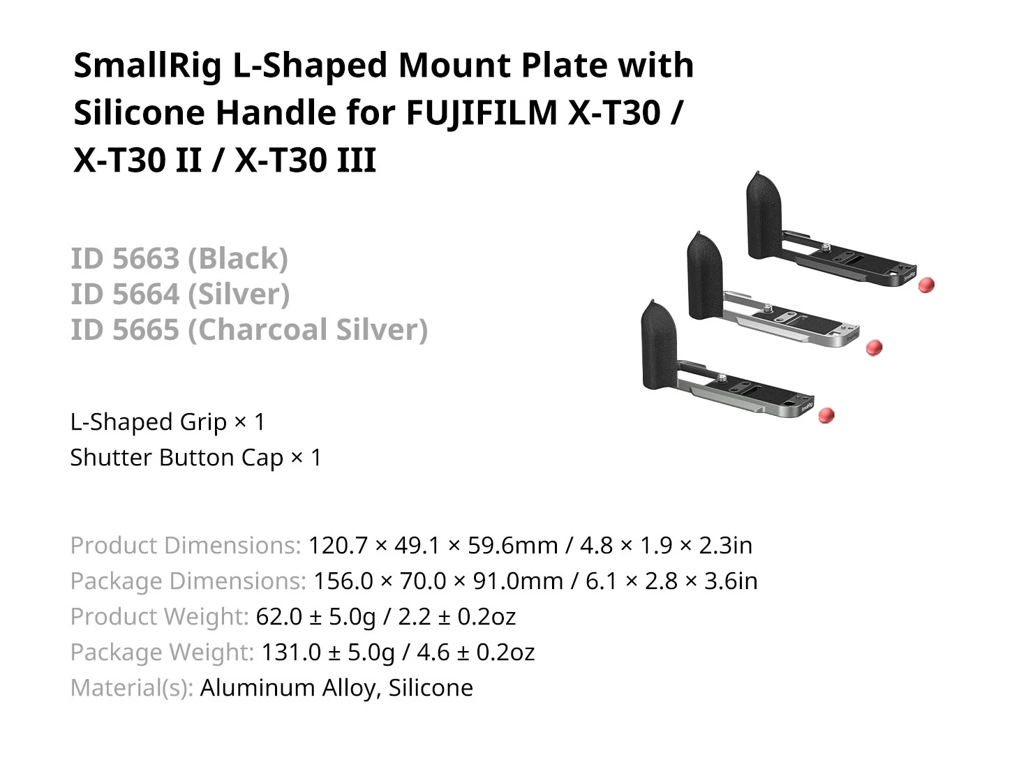 SmallRig X-T30 II L-förmige Montageplatte mit Silikongriff für FUJIFILM X-T30 / X-T30 II / X-T30 III, mit Verschlussknopfkappe 5664 – Detail 19
