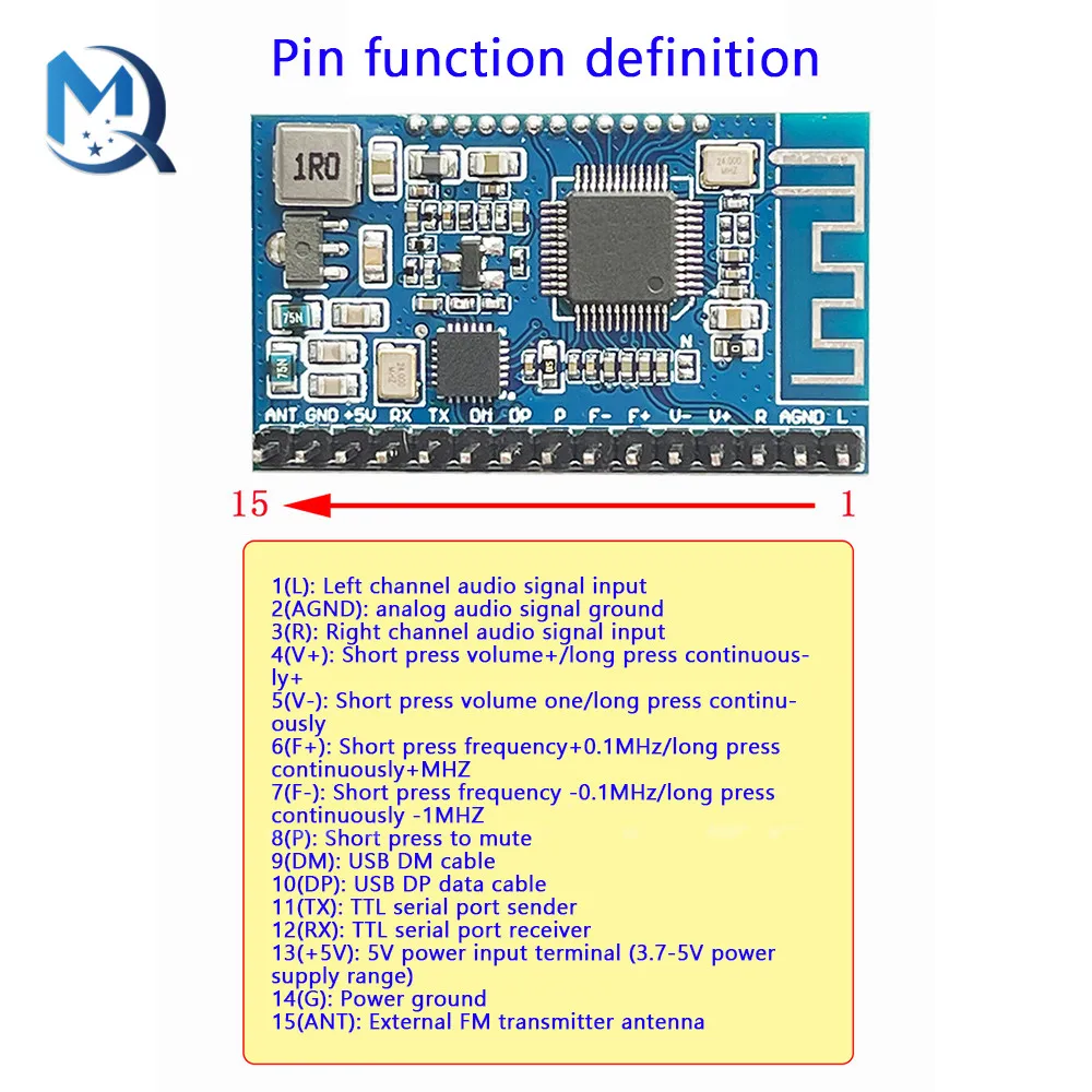 FM Stereo Audio Transmitter Circuit Board Module Bluetooth Forwarding Distance 500m 76-108MHz FM Station Digital Display Module