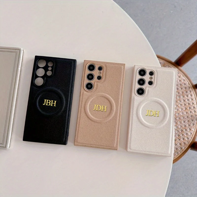 Personalisierte individuelle Namensinitialen Leder magnetische Handyhülle für Samsung Galaxy S25 S24 S22 Plus S23Ultra stoßfeste Abdeckung